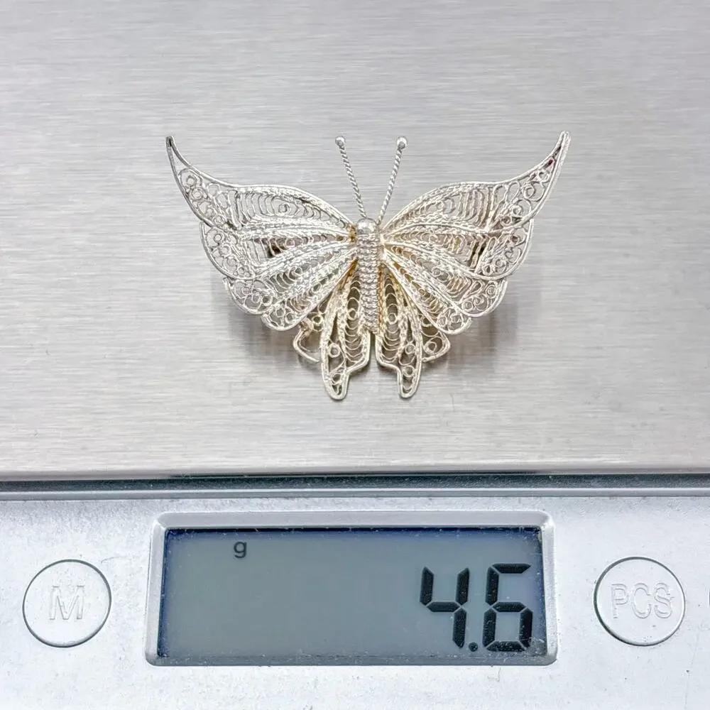 Vintage Sterling Silver 925 Filigree Butterfly Brooch